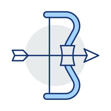 Beyaz arka plan, vektör, illüstrasyon izole okçu ok ve yayla düz simgesi 