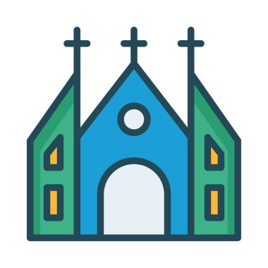 Katolik Kilisesi inşaat düz simgesi, vektör, illüstrasyon  