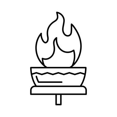 Olimpiyat meşalesinin meşale düz simgesi beyaz arka plan, vektör, illüstrasyon izole  