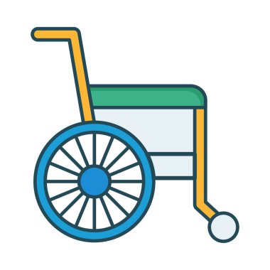 Tekerlekli sandalye düz simgesi beyaz arka plan, vektör, illüstrasyon izole