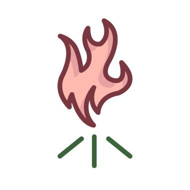 kamp ateşi düz simgesi, vektör, illüstrasyon ve alev 