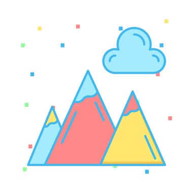 Beyaz arka plan, vektör, illüstrasyon izole bulut düz simgesi olan dağlar