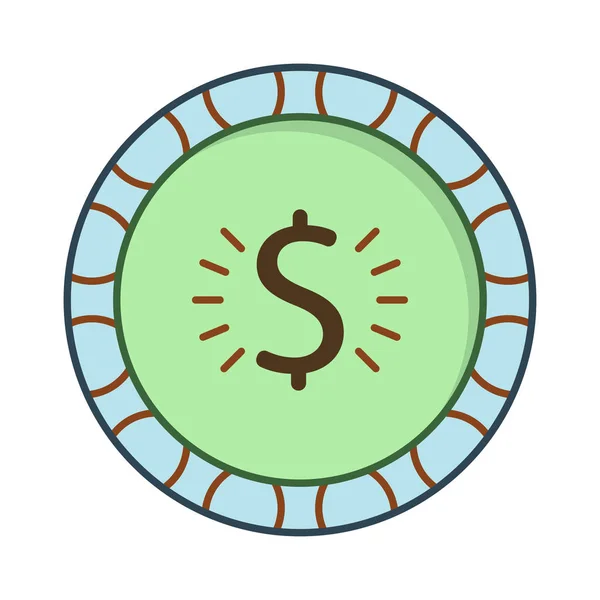 Dollar Glücksspiel Chip Flaches Symbol Isoliert Auf Weißem Hintergrund Vektor — Stockvektor