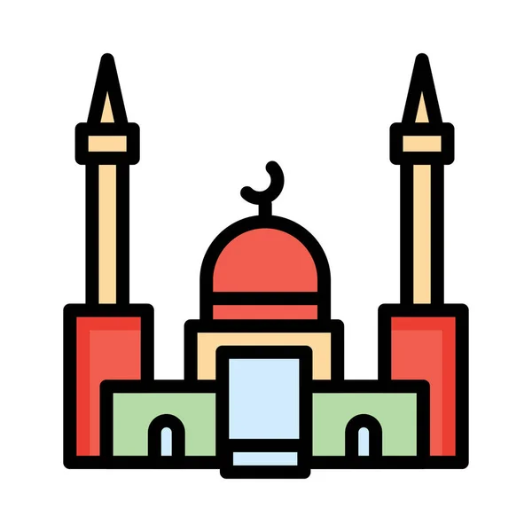 Muslimská Modlitebna Mešity Ploché Ikony Vektorová Ilustrace — Stockový vektor