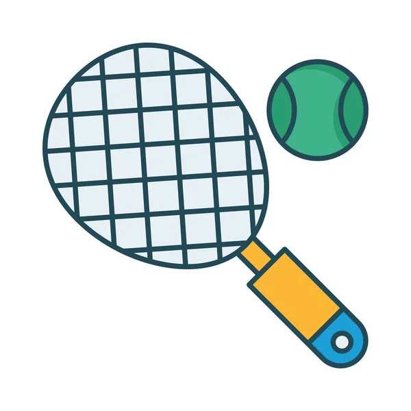 Tennisschläger Mit Ball Flach Symbol Isoliert Auf Weißem Hintergrund Vektor — Stockvektor