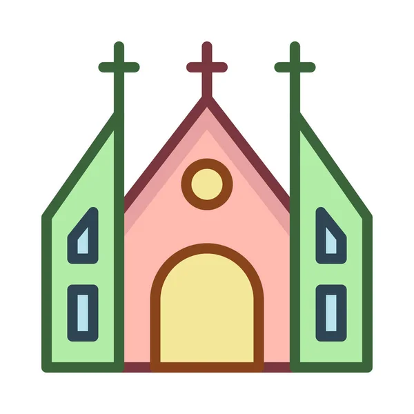 Igreja Católica Edifício Plano Ícone Vetor Ilustração — Vetor de Stock