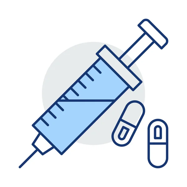 注射注射器与药丸平图标查出在白色背景 — 图库矢量图片