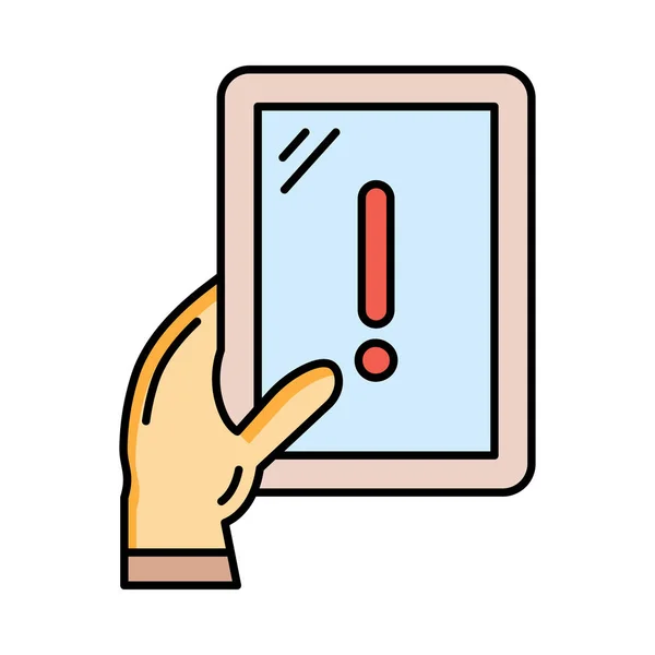 Χέρι Εκμετάλλευση Tablet Προειδοποιητικό Σημάδι Στην Επίπεδη Εικονίδιο Οθόνης Που — Διανυσματικό Αρχείο