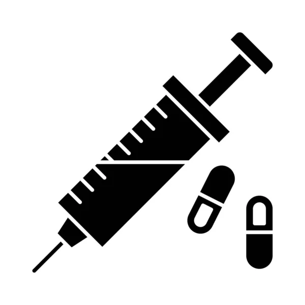 Injectiespuit Met Platte Pictogram Pillen Geïsoleerd Een Witte Achtergrond Vector — Stockvector