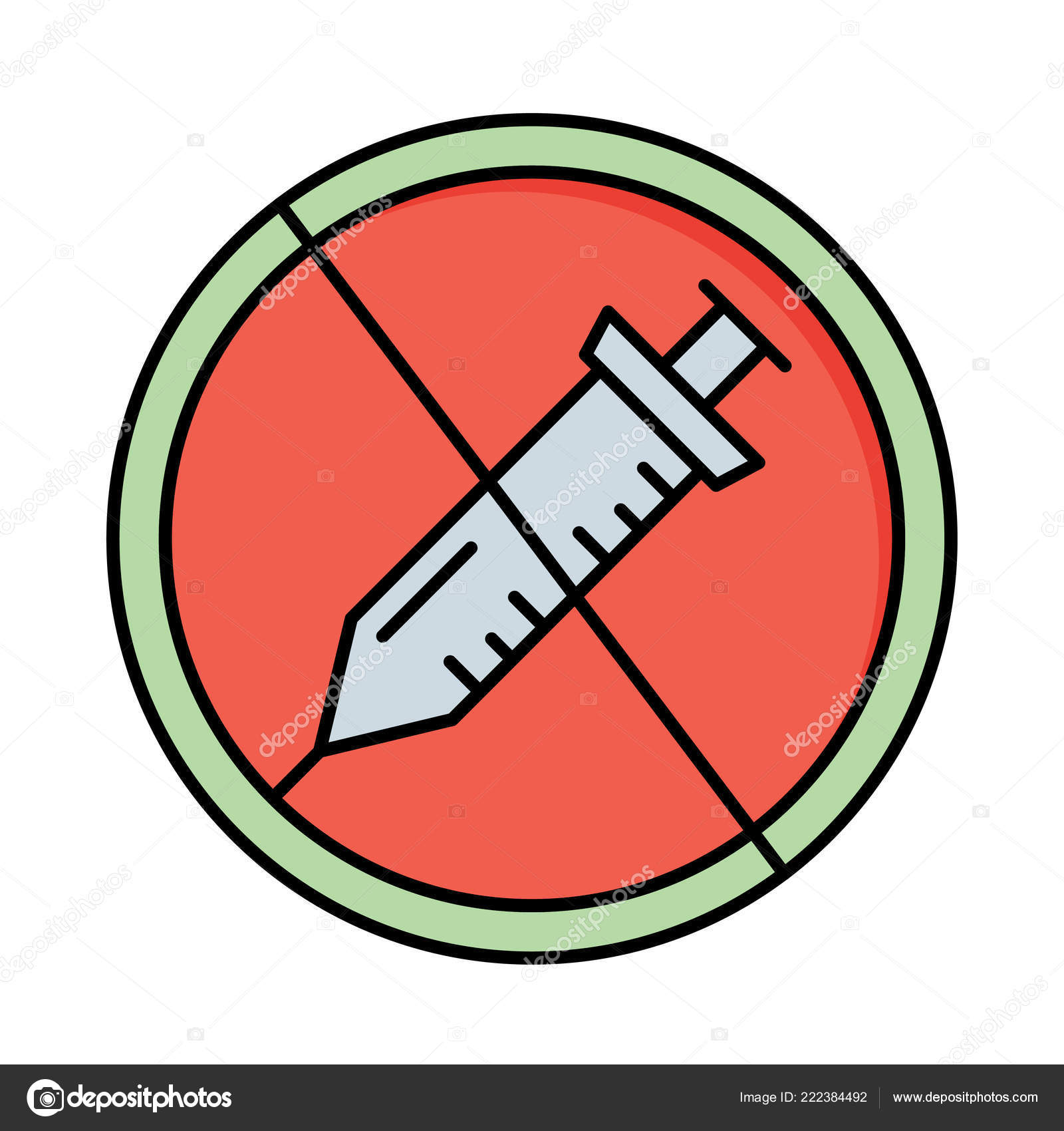 Banned Injection Syringe Flat Icon Isolated White Background Vector ...