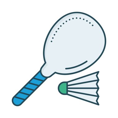 badminton raket raketle düz simgesi beyaz arka plan, vektör, illüstrasyon izole