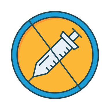 Beyaz arka plan, vektör, illüstrasyon izole şırınga düz simgesi ile yasaklı enjeksiyon