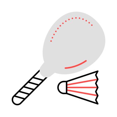 badminton raket raketle düz simgesi beyaz arka plan, vektör, illüstrasyon izole