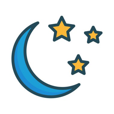 gece ile ay yıldız düz simgesi, vektör, illüstrasyon 