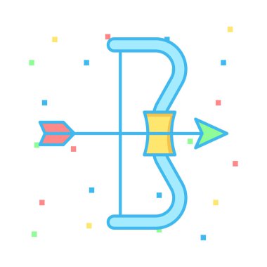 Beyaz arka plan, vektör, illüstrasyon izole okçu ok ve yayla düz simgesi 