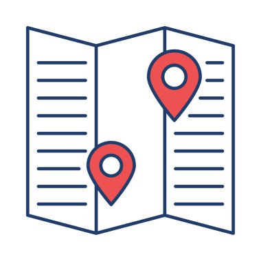 konumu pimleri harita düz simgesi, vektör, illüstrasyon 