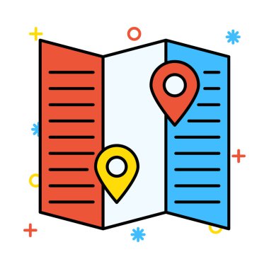 konumu pimleri harita düz simgesi, vektör, illüstrasyon 