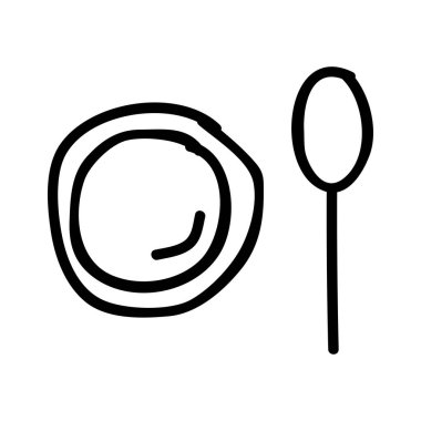 Restoran tabak kaşık düz simgesi, vektör, illüstrasyon 