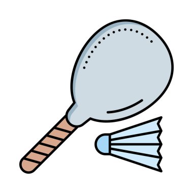 badminton raket raketle düz simgesi beyaz arka plan, vektör, illüstrasyon izole