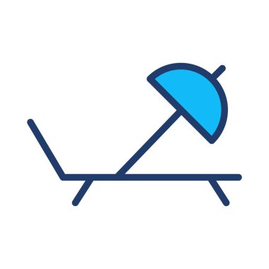 şemsiye şezlong düz simgesi, vektör, illüstrasyon