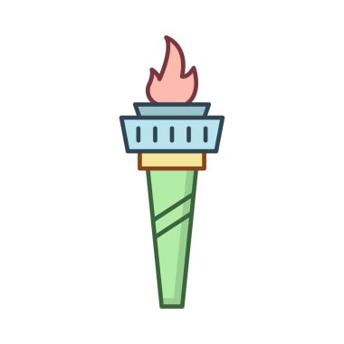 Cep feneri ile Olimpiyat ateşi düz simgesi beyaz arka plan, vektör, illüstrasyon izole