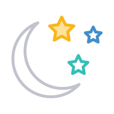 gece ile ay yıldız düz simgesi, vektör, illüstrasyon 