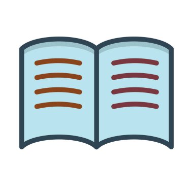 açılan kitap düz simgesi, vektör, illüstrasyon kavramı okuma, 