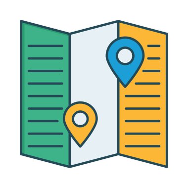 konumu pimleri harita düz simgesi, vektör, illüstrasyon 