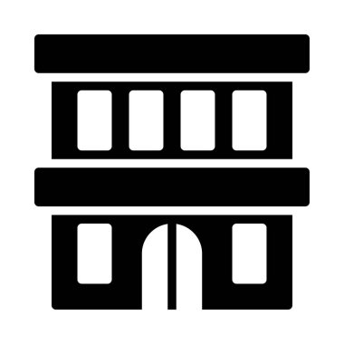 Otel binası düz simgesi, vektör, illüstrasyon