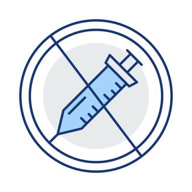 Beyaz arka plan, vektör, illüstrasyon izole şırınga düz simgesi ile yasaklı enjeksiyon