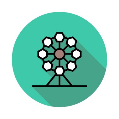 Dönme dolap açık hava eğlence düz simgesi, vektör, illüstrasyon