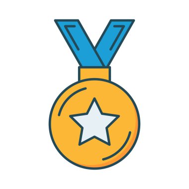 Spor ödül madalya düz simgesi beyaz arka plan, vektör, illüstrasyon izole  