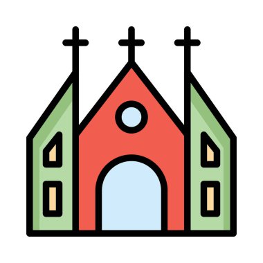 Katolik Kilisesi inşaat düz simgesi, vektör, illüstrasyon  