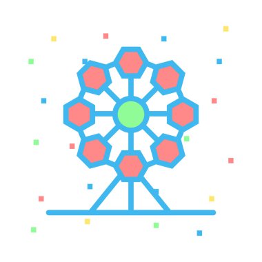 Dönme dolap açık hava eğlence düz simgesi, vektör, illüstrasyon