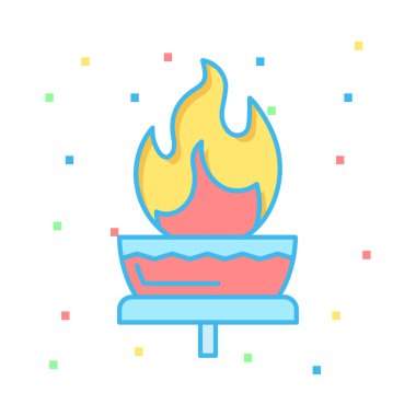 Olimpiyat meşalesinin meşale düz simgesi beyaz arka plan, vektör, illüstrasyon izole  