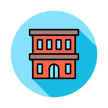 Otel binası düz simgesi, vektör, illüstrasyon