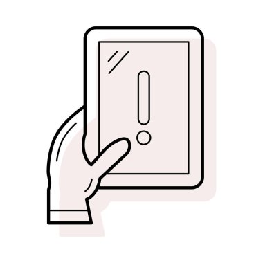 el tutma tablet ekran düz simgesi beyaz arka plan, vektör, illüstrasyon izole üzerinde uyarı işareti olan