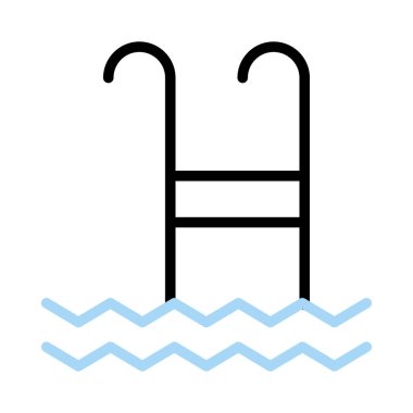 Yüzme Havuzu merdiven düz simgesi, vektör, illüstrasyon