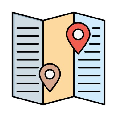 konumu pimleri harita düz simgesi, vektör, illüstrasyon 