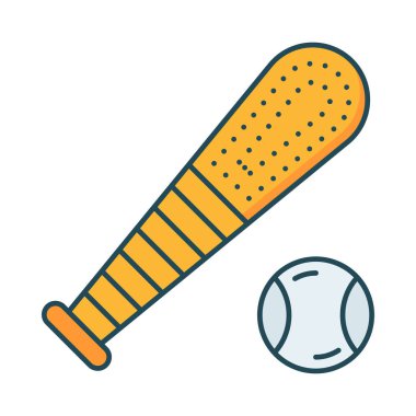 beysbol sopası ile topu düz simgesi beyaz arka plan, vektör, illüstrasyon izole