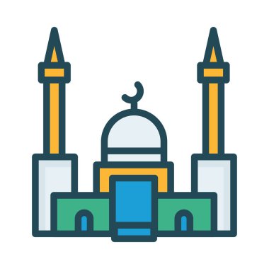 Müslüman dua cami düz simgesi, vektör, illüstrasyon 