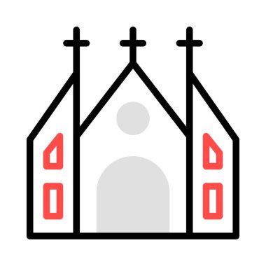 Katolik Kilisesi inşaat düz simgesi, vektör, illüstrasyon  