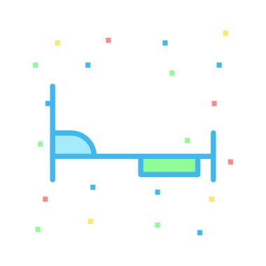 Motel uyku yatak düz simgesi, vektör, illüstrasyon 