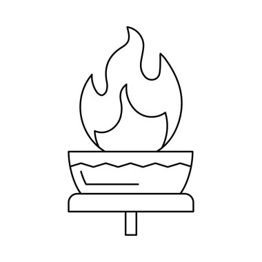 Olimpiyat meşalesinin meşale düz simgesi beyaz arka plan, vektör, illüstrasyon izole  