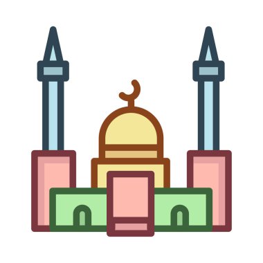 Müslüman dua cami düz simgesi, vektör, illüstrasyon 