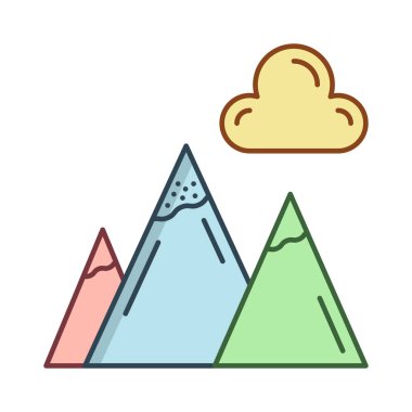 Beyaz arka plan, vektör, illüstrasyon izole bulut düz simgesi olan dağlar