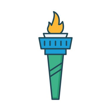 Cep feneri ile Olimpiyat ateşi düz simgesi beyaz arka plan, vektör, illüstrasyon izole