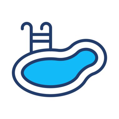 Yüzme Havuzu merdiven düz simgesi, vektör, illüstrasyon 