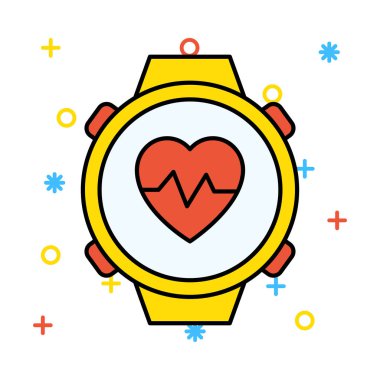 İzle kalp düz simgesi, vektör, illüstrasyon 