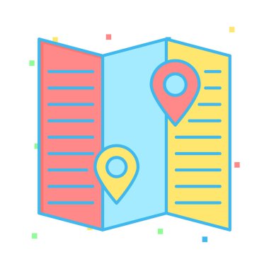 konumu pimleri harita düz simgesi, vektör, illüstrasyon 